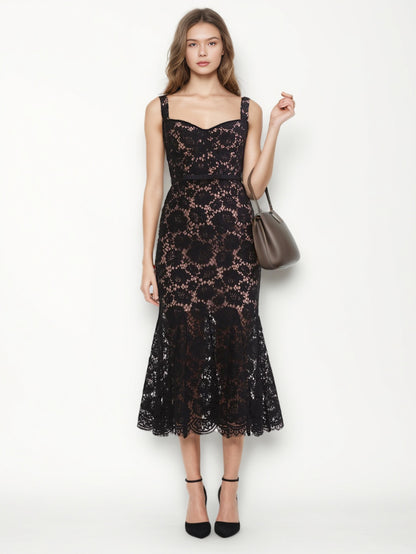 Elegant Strap Lace Midi Dress