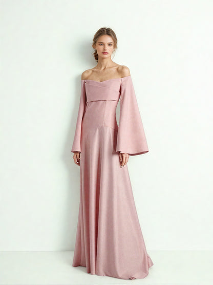Off Shoulder One Line Long Dress