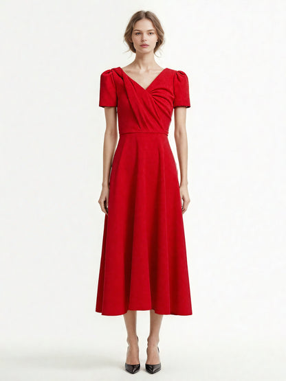 Temperament Solid V-neck Long Dress