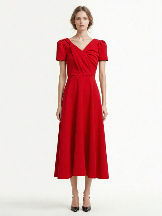 Temperament Solid V-neck Long Dress