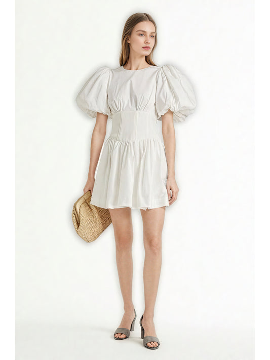 Solid Round Neck Short Dress