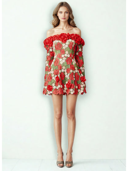 Off Shoulder Patchwork Mini Dress