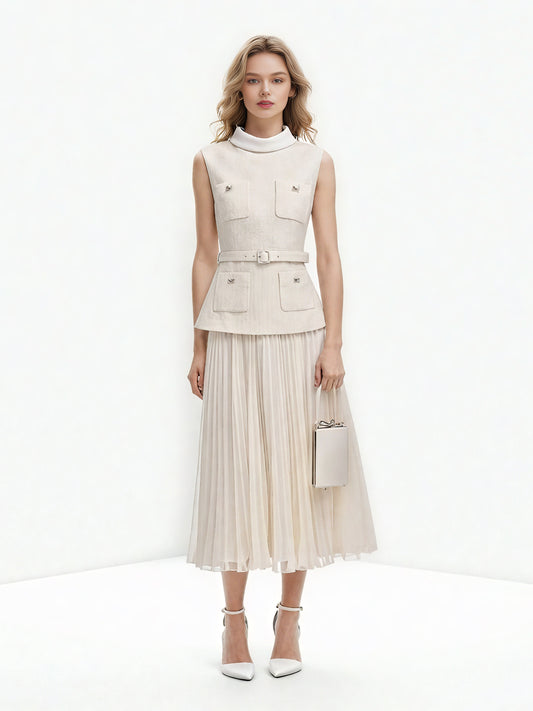 Elegant Solid Sleeveless Midi Dress