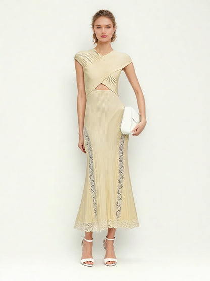 Solid Patchwork Lace Long Dress
