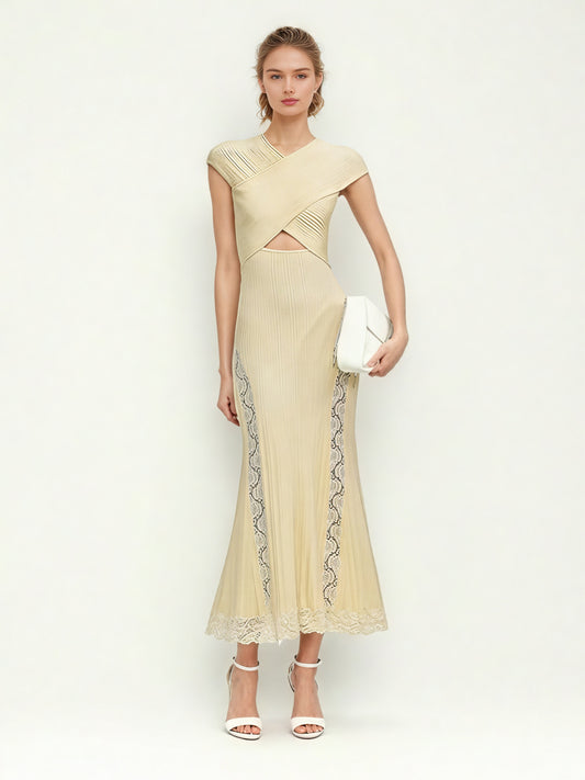 Solid Patchwork Lace Long Dress