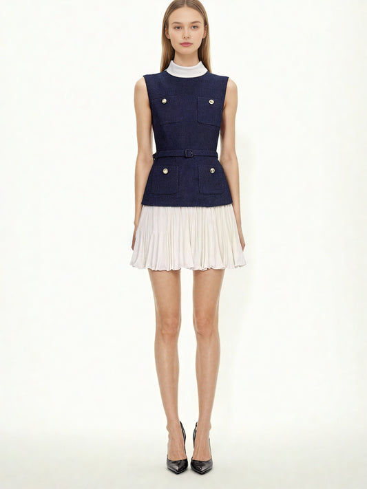 Hit Color Sleeveless Short Dress