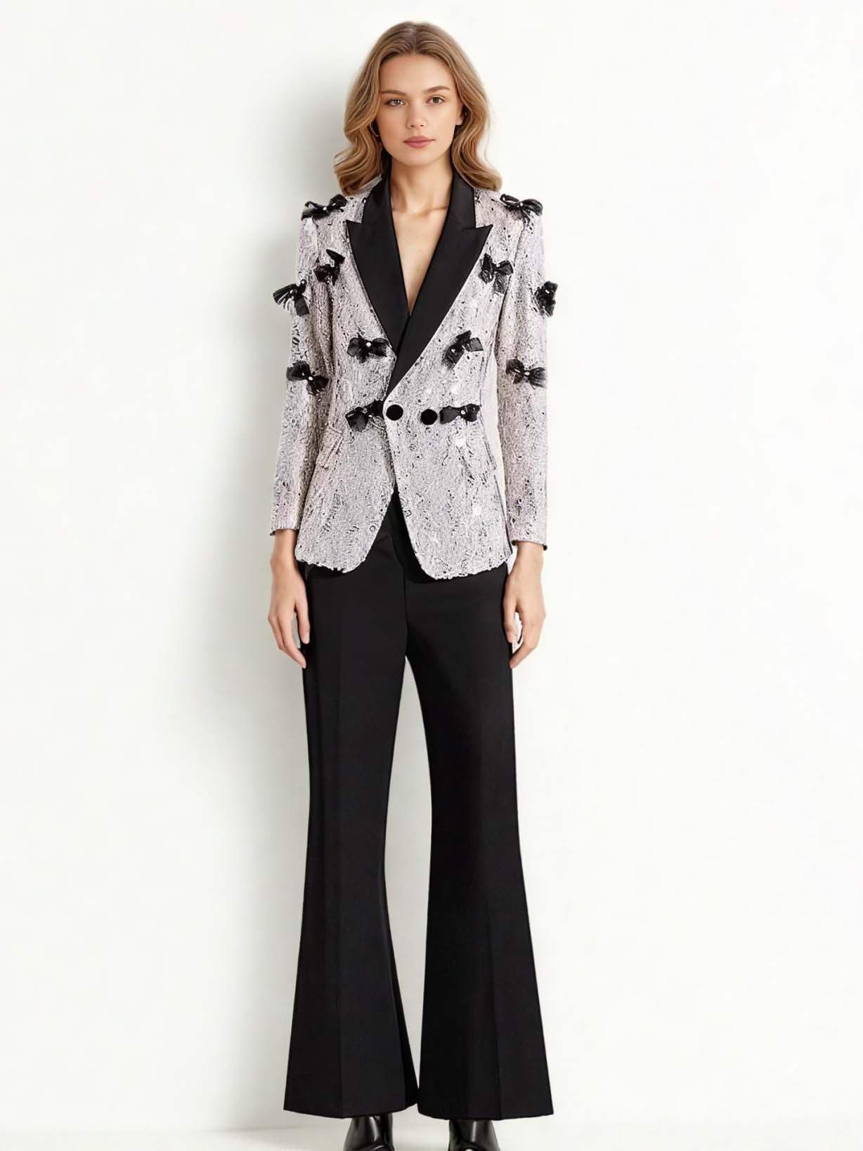 Patchwork Bowknot Sequins Two Piece Set