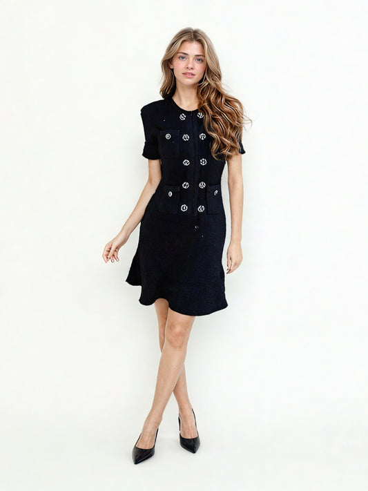 Elegant Solid Patchwork Short Dress