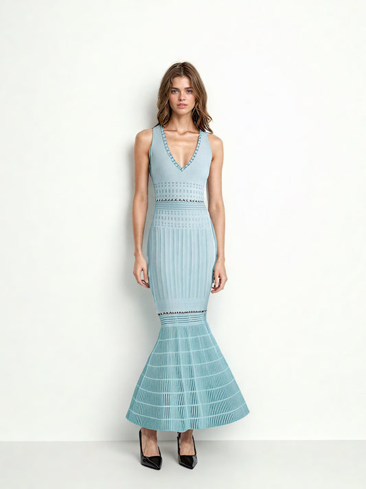Sleeveless V-neck Patchwork Long Dress
