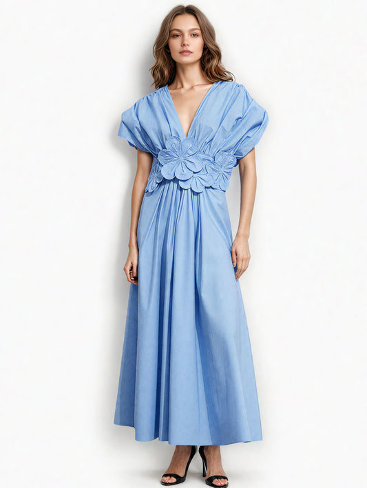 Patchwork Bowknot Flower Long Dress