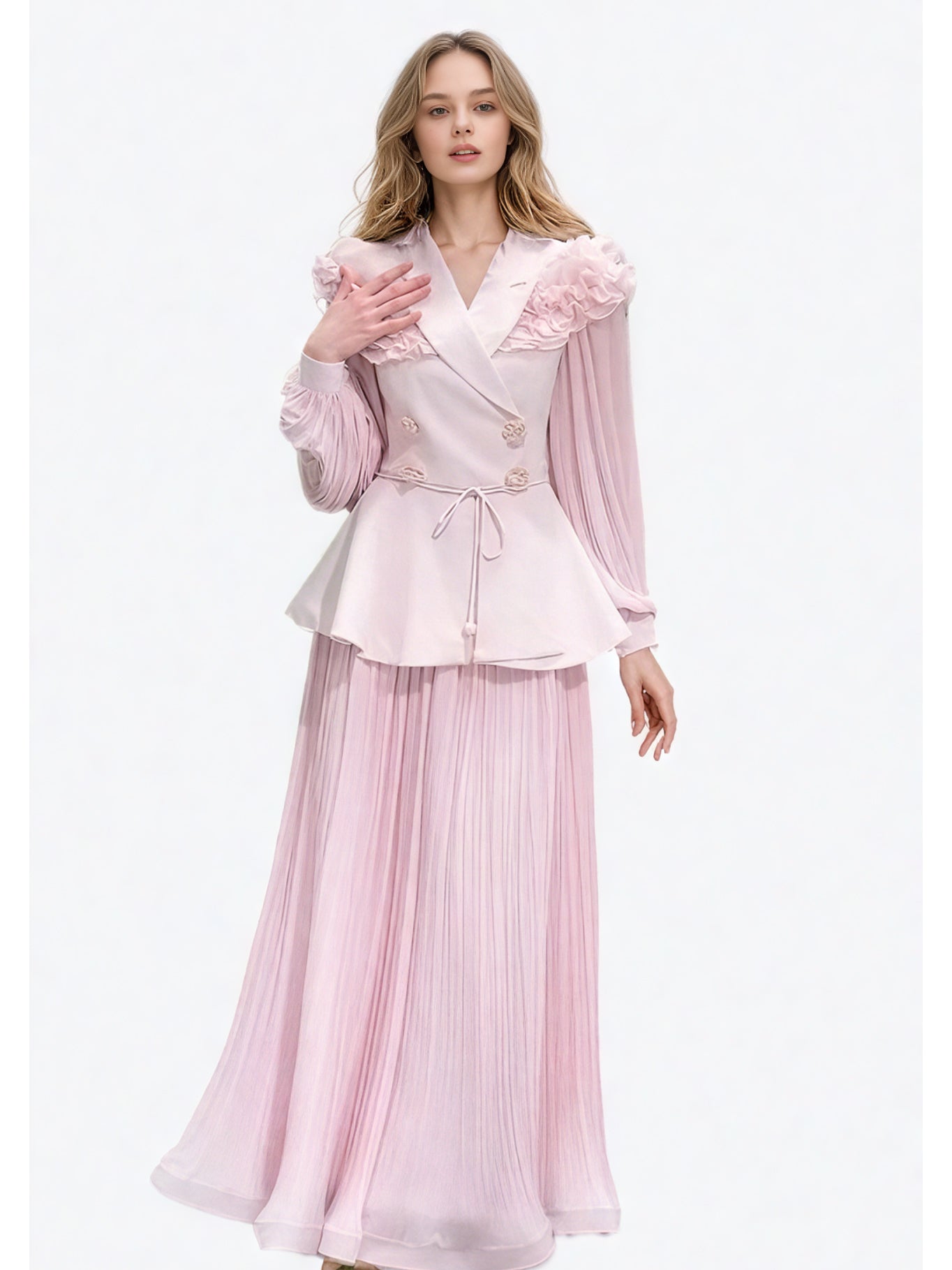 Solid Patchwork V-neck Two Piece Set