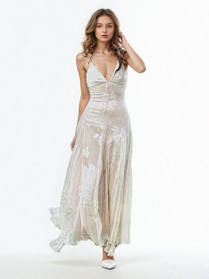Elegant Lace V-neck Long Dress