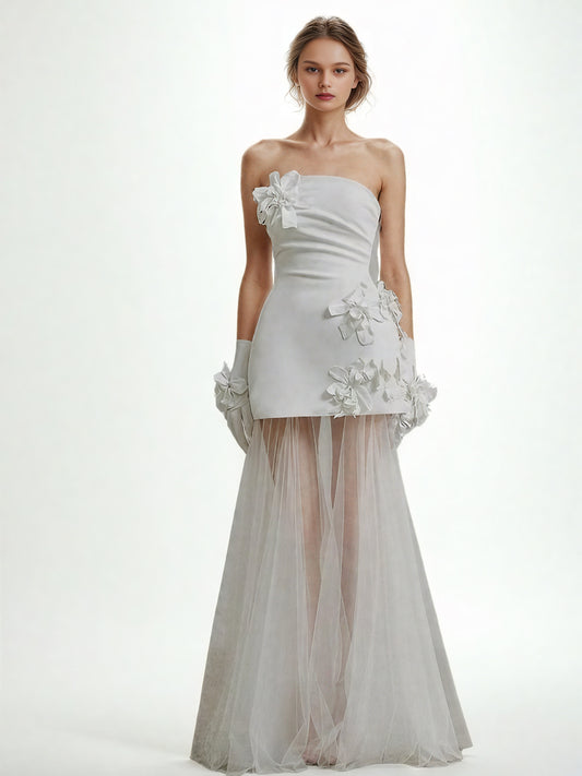 One Line Patchwork Mesh Long Dress