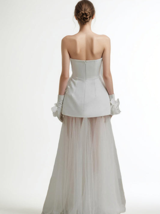 One Line Patchwork Mesh Long Dress
