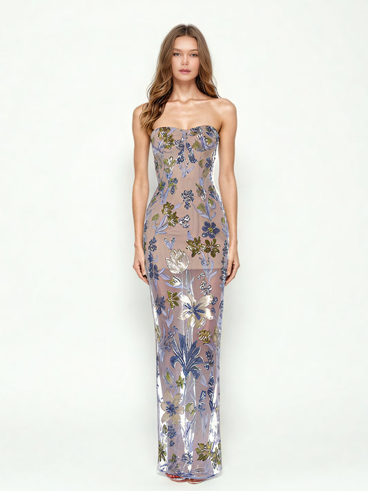 Patchwork One Line Long Dress