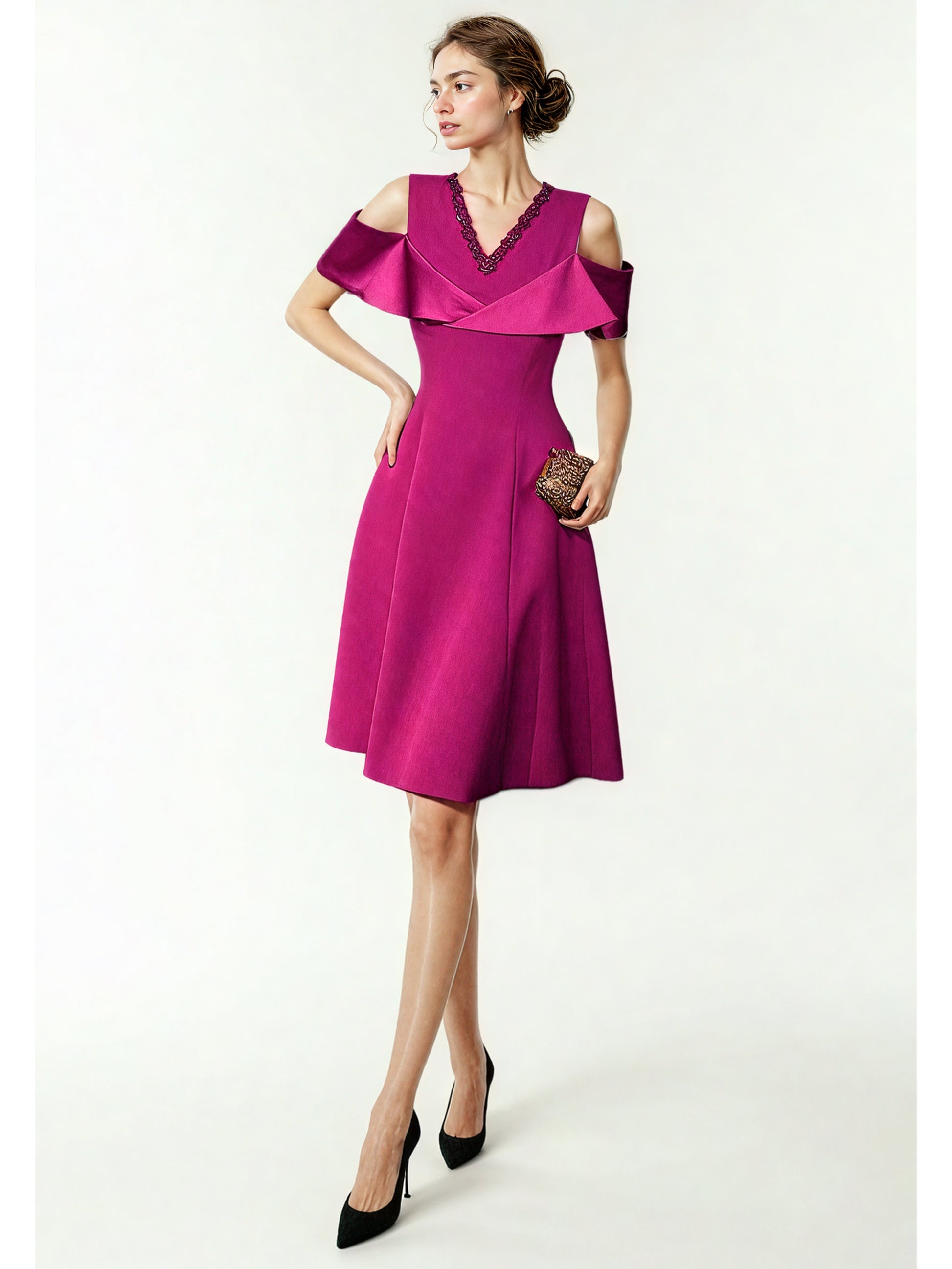 V-neck Solid Patchwork Short Dress