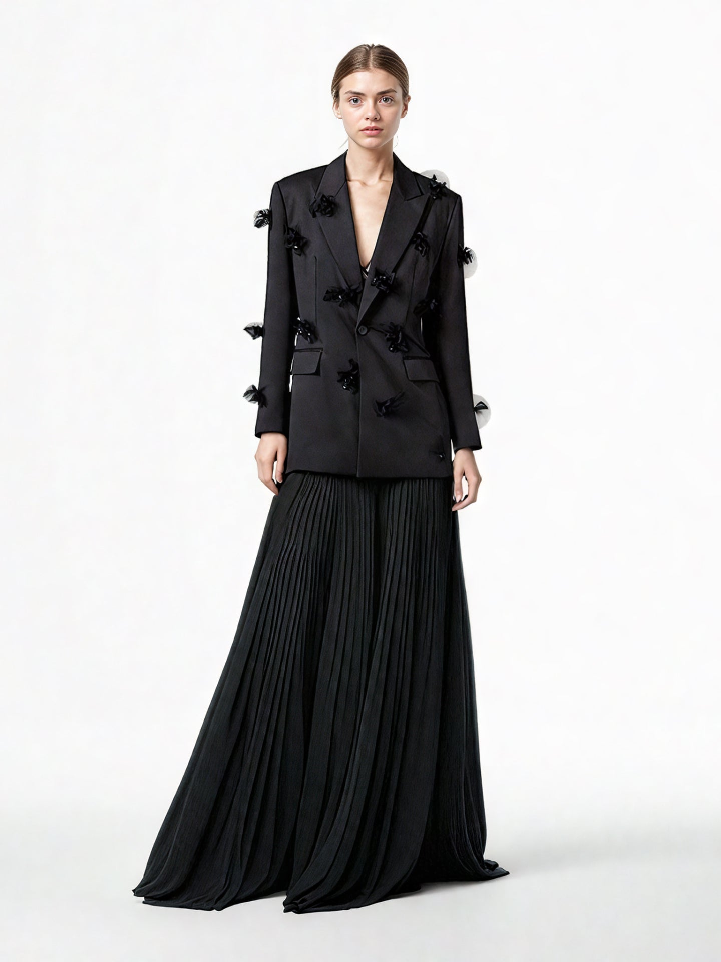 Deep V-neck Solid Patchwork Jacket