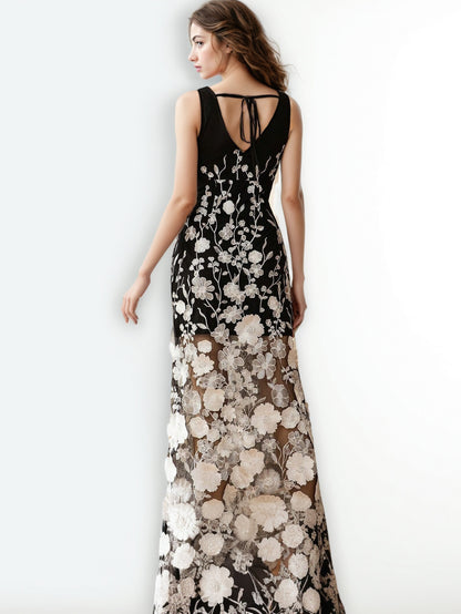 Hit Color V-neck Sleeveless Long Dress