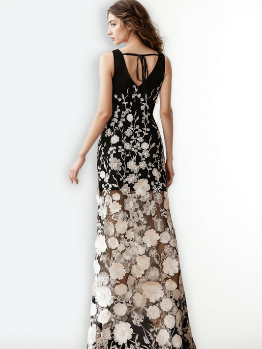 Hit Color V-neck Sleeveless Long Dress