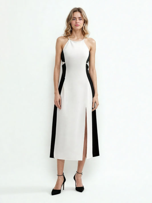 Hit Color Side Split Long Dress