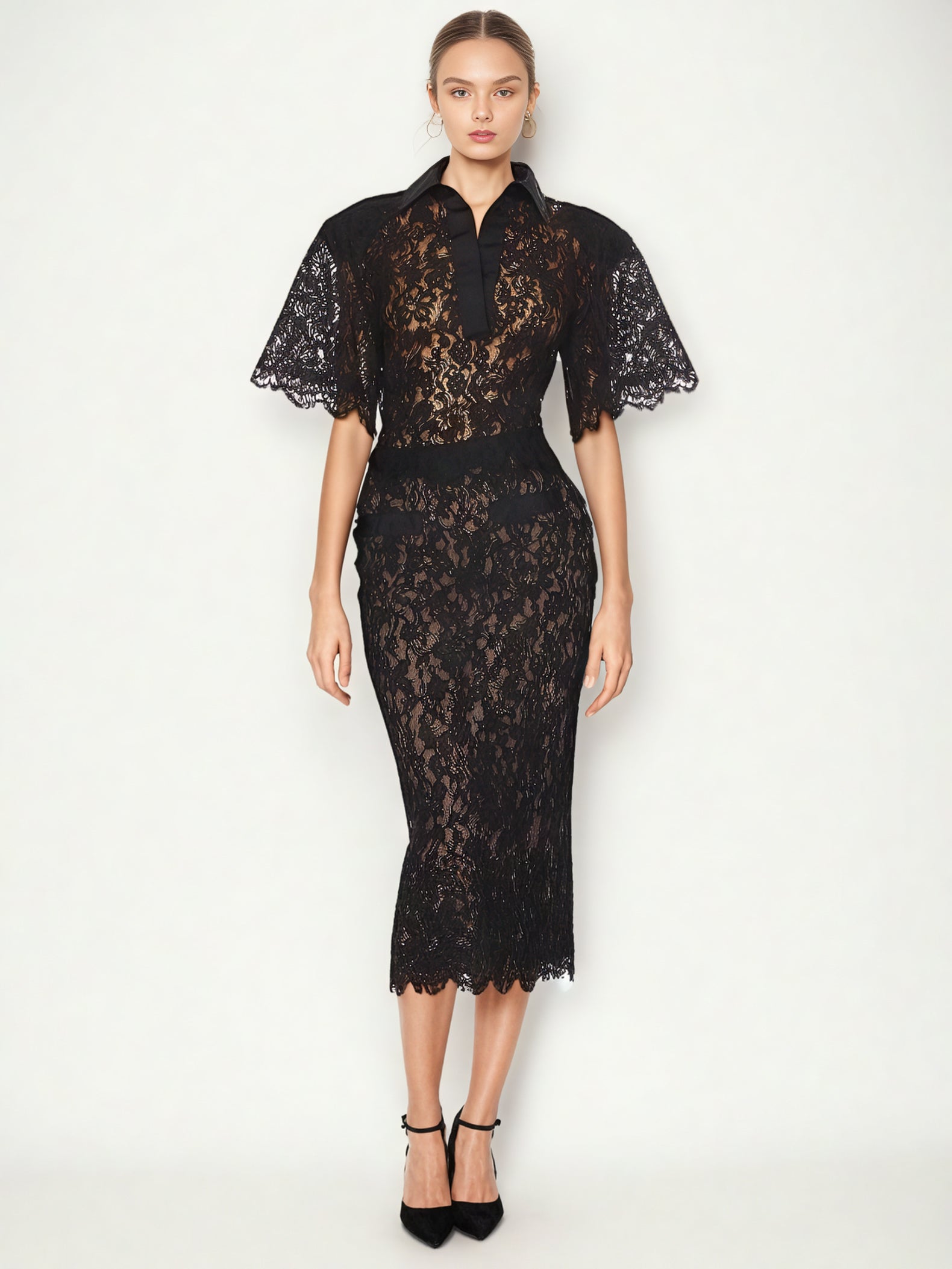 Elegant Solid Lace Two Piece Set