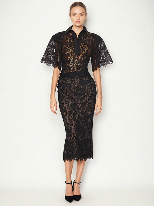 Elegant Solid Lace Two Piece Set