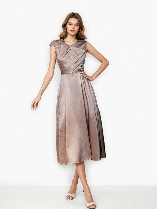 Chic Patchwork Bowknot Midi Dress