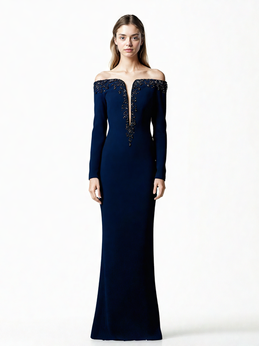 Off Shoulder Patchwork Diamonds Long Dress