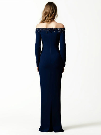 Off Shoulder Patchwork Diamonds Long Dress