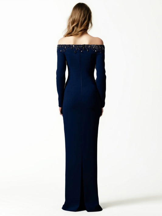 Off Shoulder Patchwork Diamonds Long Dress