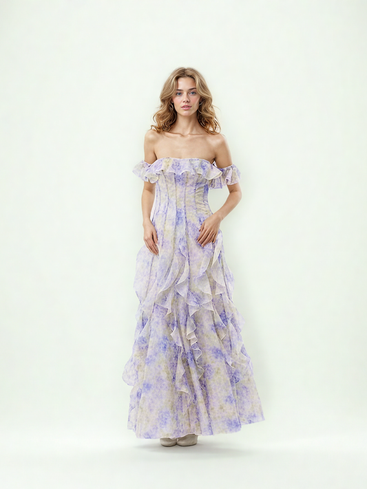 One Line Ruffles Long Dress