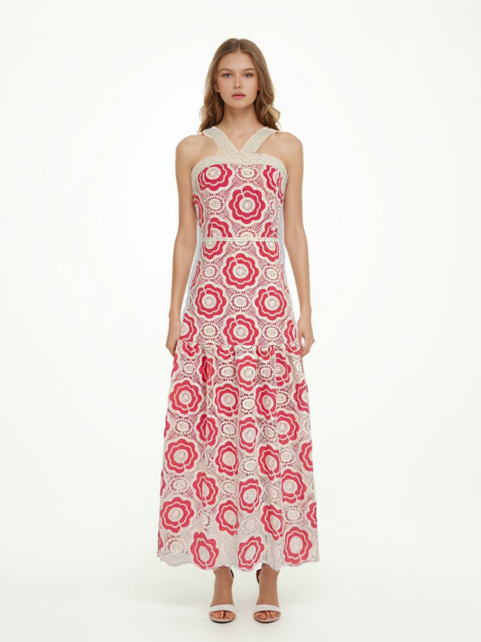 Elegant Patchwork Strap Long Dress