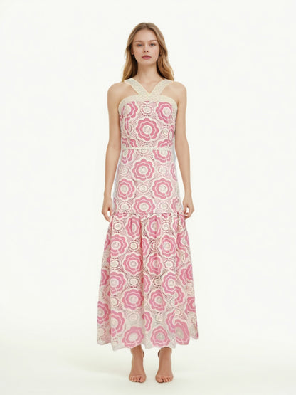 Elegant Patchwork Strap Long Dress