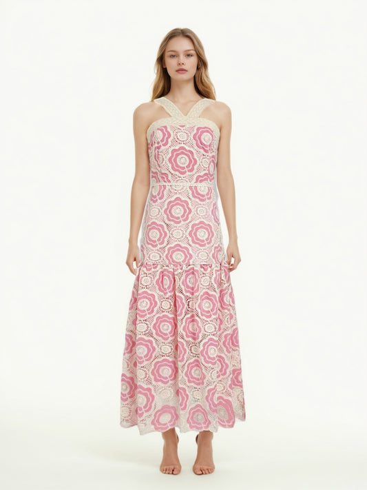 Elegant Patchwork Strap Long Dress
