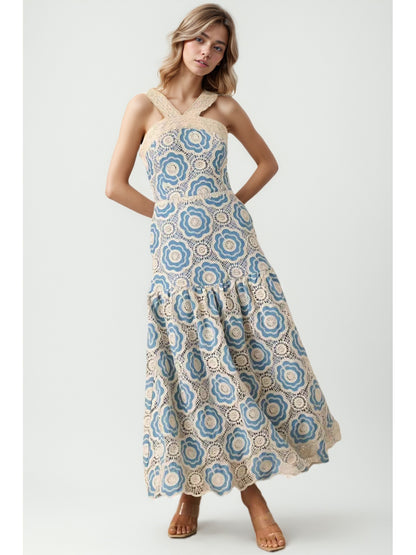 Elegant Patchwork Strap Long Dress