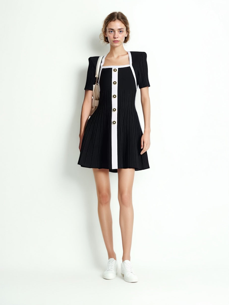 Knit Square Collar Short Dress