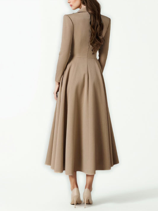 Elegant Solid V-neck Long Dress