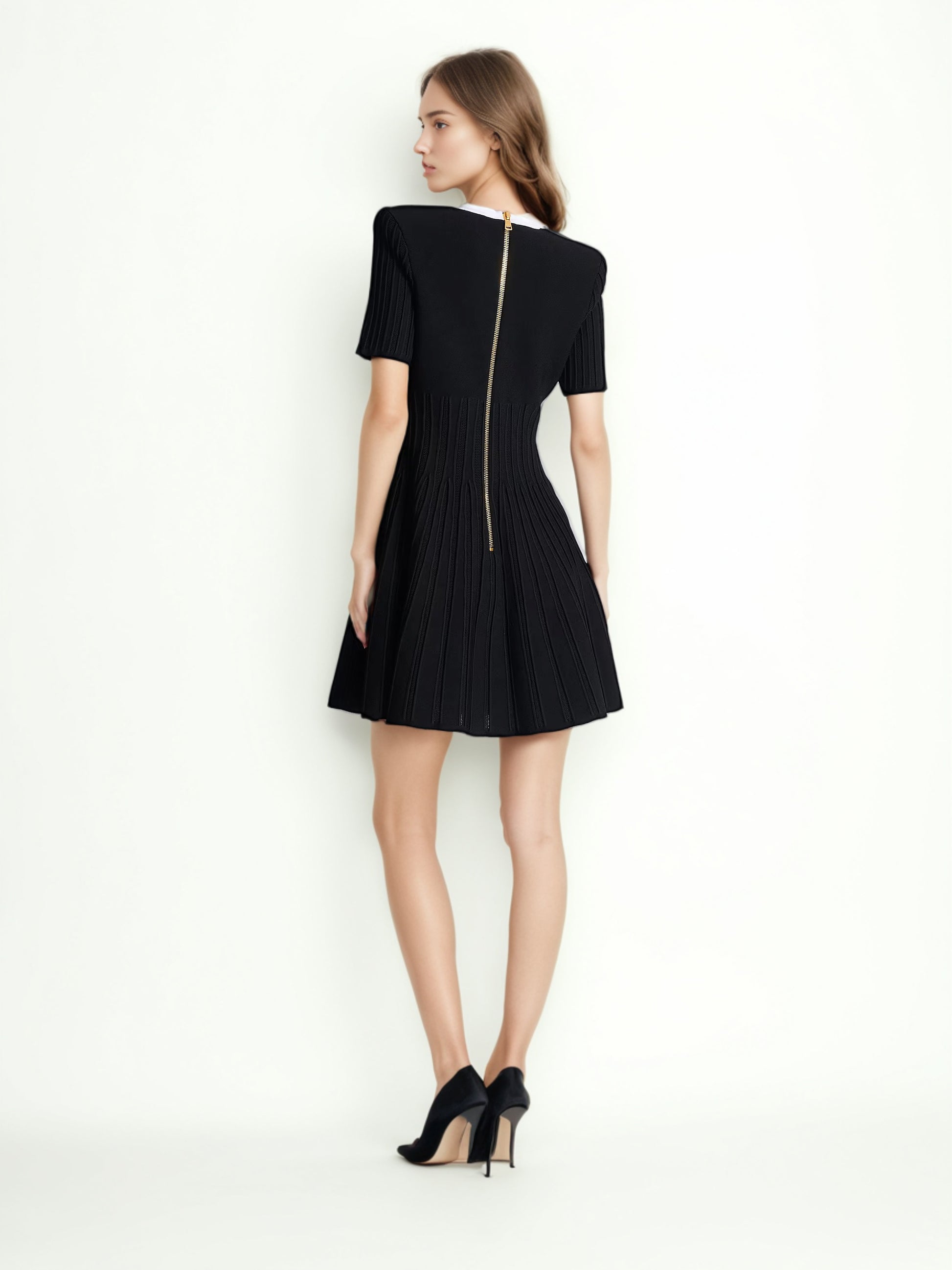 Knit Square Collar Short Dress