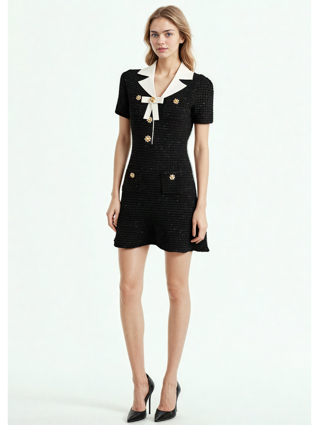 Hit Color V-neck Short Dress