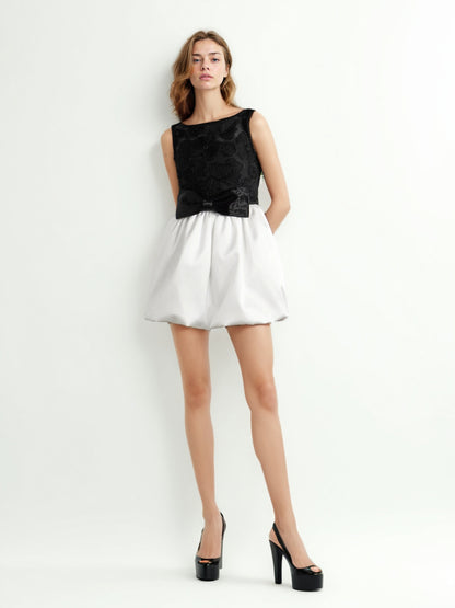 Patchwork Bowknot Sleeveless Short Dress