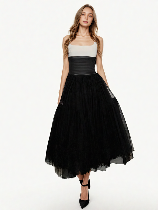 Mesh Square Collar Long Dress