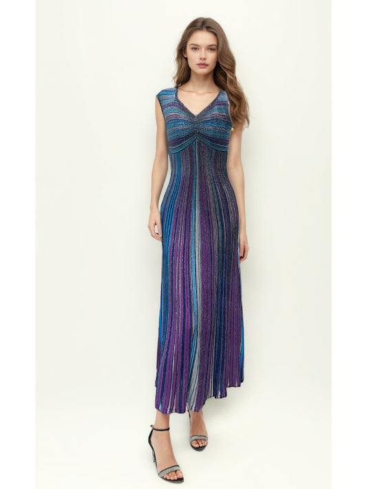 Sleeveless Pleated Colorblock Long Dress
