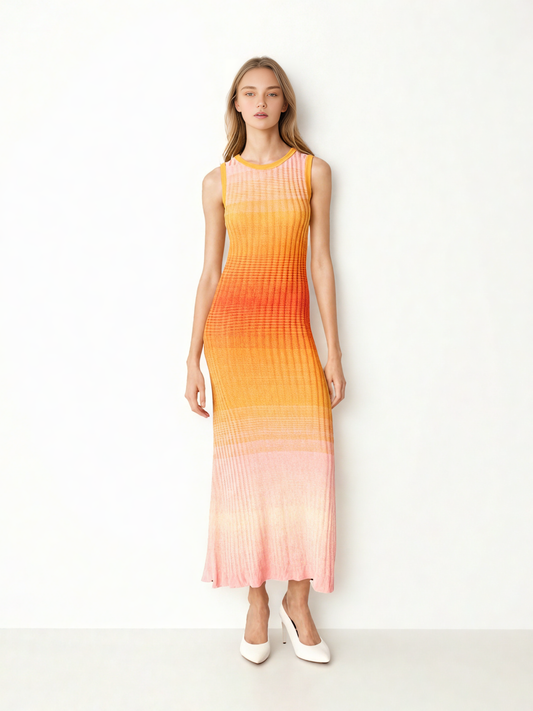 Color Block Sleeveless Long Dress