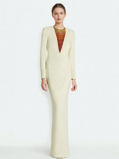 Patchwork Embroidered Flares Long Dress