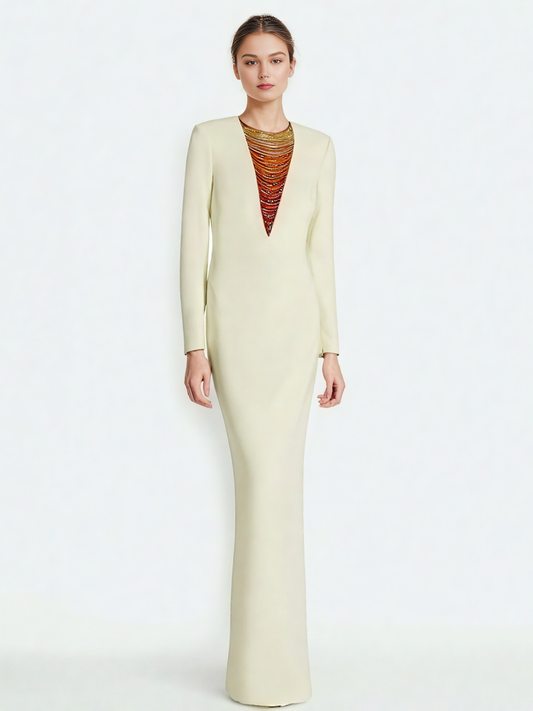 Patchwork Embroidered Flares Long Dress
