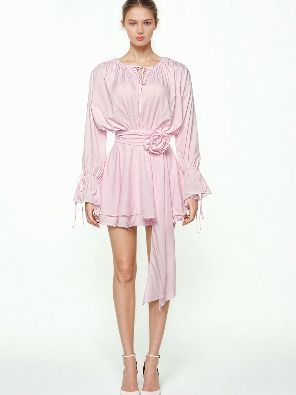 Patchwork Flower Solid Short Dress