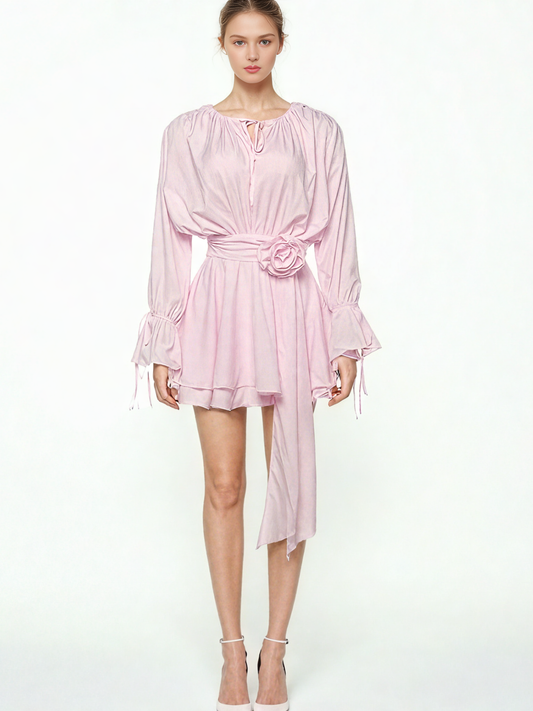 Patchwork Flower Solid Short Dress
