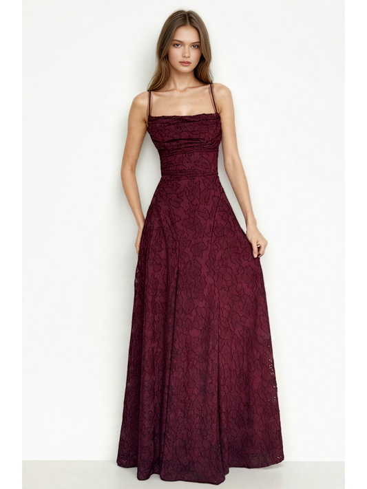 Solid Starp Pleated Long Dress
