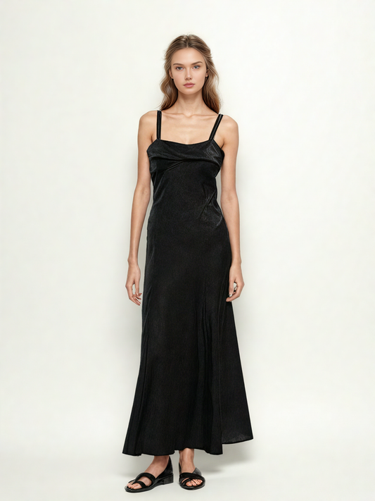 Solid Patchwork Strap Long Dress