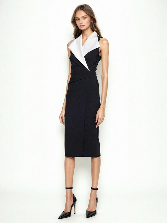 Hit Color Sleeveless Midi Dress